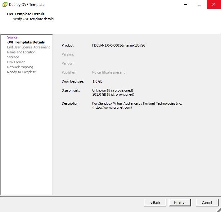 Deploying the OVF file using VMware vSphere client FortiDeceptor